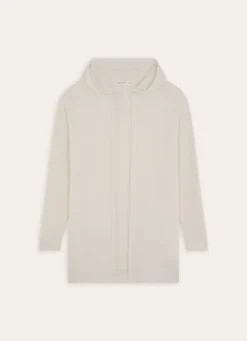 GILET LONG À CAPUCHE EN MAILLE NID D'ABEILLE ECRU