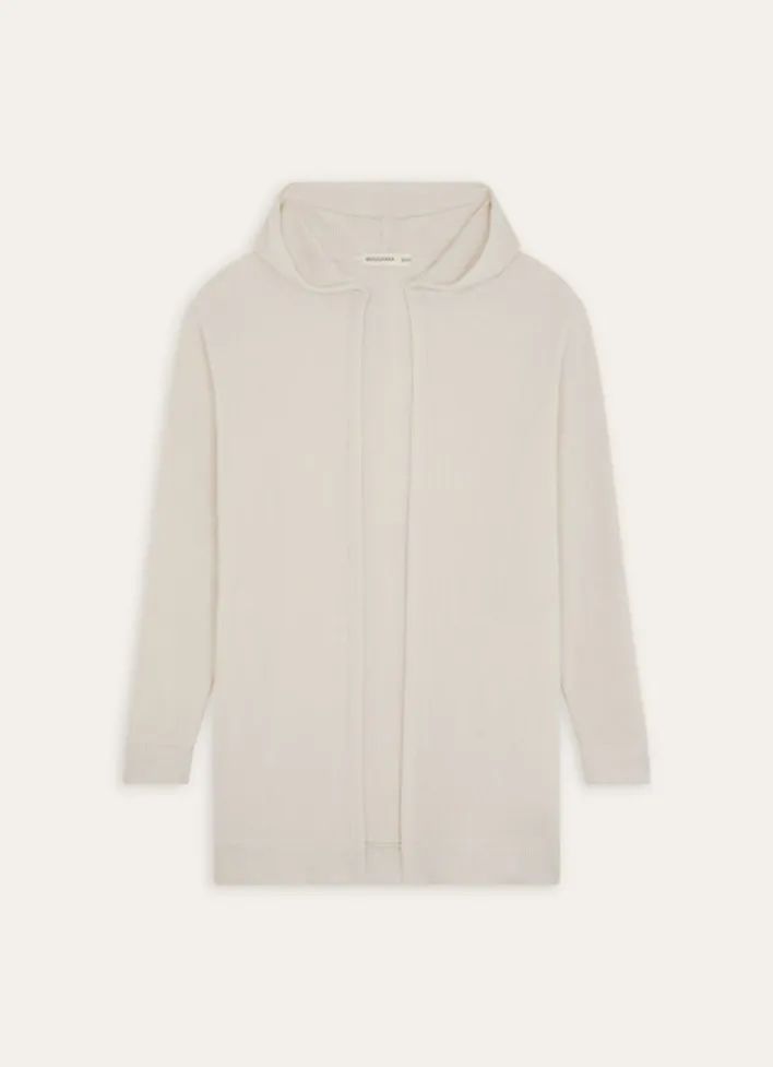 GILET LONG À CAPUCHE EN MAILLE NID D'ABEILLE ECRU