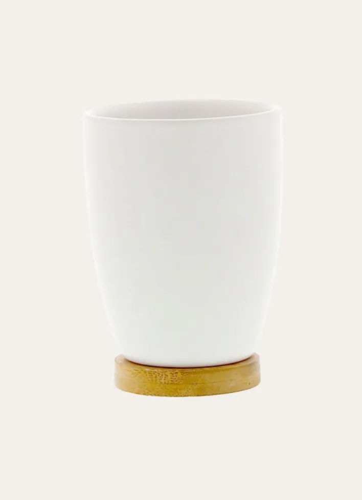 GOBELET EN GRÈS ET BAMBOU BLANC