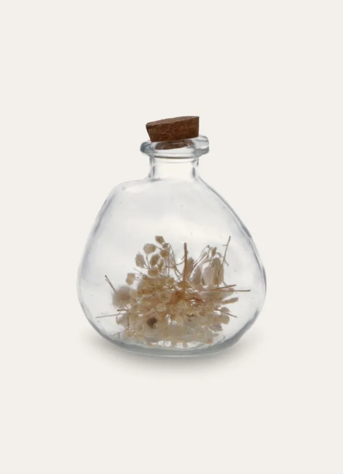 GRANDE BOUTEILLE EN VERRE AVEC FLEURS SÉCHÉES TRANSPARENT