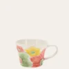 GRANDE TASSE EN GRÈS EMBOSSÉE FLEURIE PEINTE MAIN MULTICOLORE