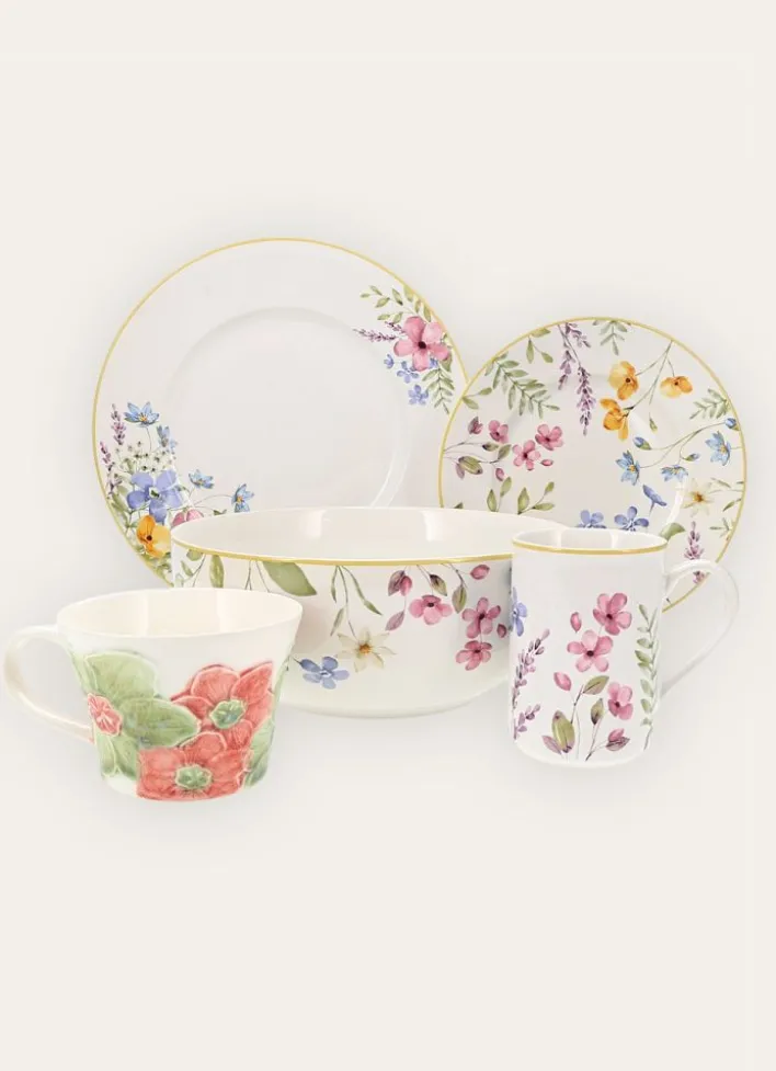 GRANDE TASSE EN GRÈS EMBOSSÉE FLEURIE PEINTE MAIN MULTICOLORE