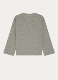 HAUT MANCHES LONGUES COL V EN MAILLE GRIS