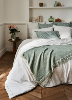 HOUSSE DE COUETTE EN COTON LAVÉ ÉCRU / KAKI