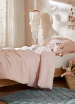 HOUSSE DE COUETTE ENFANT EN GAZE DE COTON ROSE
