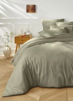HOUSSE DE COUETTE EN FLANELLE UNIE RAGOON VERT KAKI
