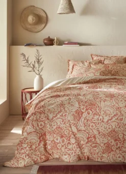 HOUSSE DE COUETTE EN PERCALE DE COTON IMPRIMÉE ROUGE