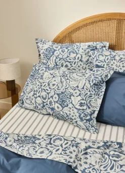 HOUSSE DE COUETTE EN PERCALE DE COTON IMPRIMÉE BLEU
