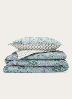 HOUSSE DE COUETTE EN PERCALE GRANADA BLEU GRIS