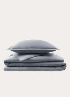 HOUSSE DE COUETTE EN SATIN DE COTON PEIGNÉ UNI ARDOISE