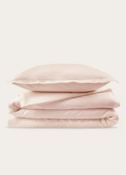HOUSSE DE COUETTE EN SATIN DE COTON LAVÉ ROSE PALE