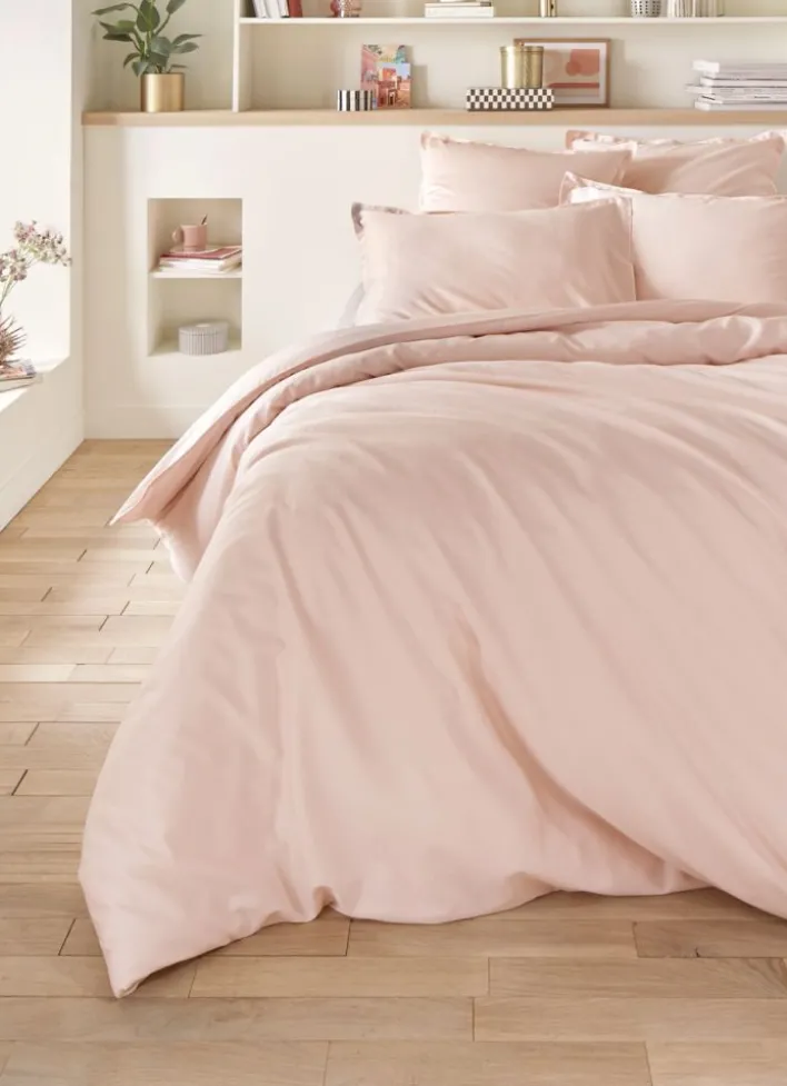 HOUSSE DE COUETTE EN SATIN DE COTON LAVÉ ROSE PALE
