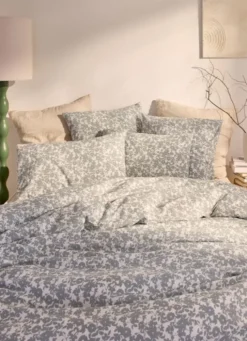HOUSSE DE COUETTE FLEURIE EN COTON BCIVERT DE GRIS