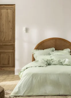 HOUSSE DE COUETTE IMPRIMÉ PIED-DE-POULE À VOLANTS VERT CLAIR