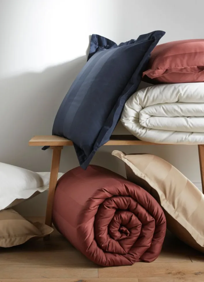 HOUSSE DE COUETTE RAYÉE EN SATIN DE COTON MARINE