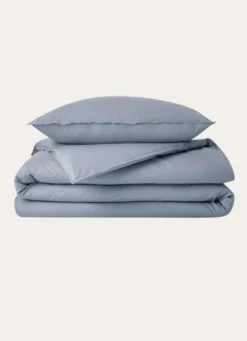 HOUSSE DE COUETTE UNIE EN COTON LAVÉ BIO BLEU