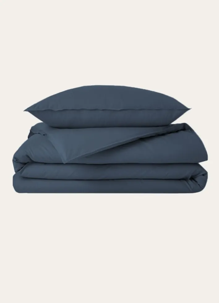 HOUSSE DE COUETTE UNIE EN COTON LAVÉ BIO BLEU ORAGE
