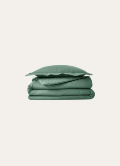 HOUSSE DE COUETTE UNIE EN PERCALE DE COTON VERT DE GRIS