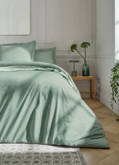 HOUSSE DE COUETTE UNIE EN PERCALE DE COTON VERT DE GRIS