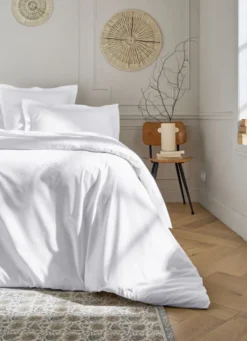 HOUSSE DE COUETTE UNIE EN PERCALE DE COTON BLANC