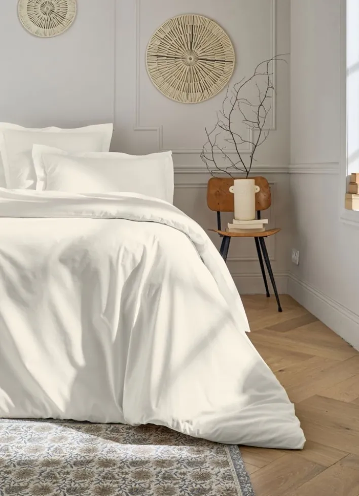 HOUSSE DE COUETTE UNIE EN PERCALE DE COTON ECRU