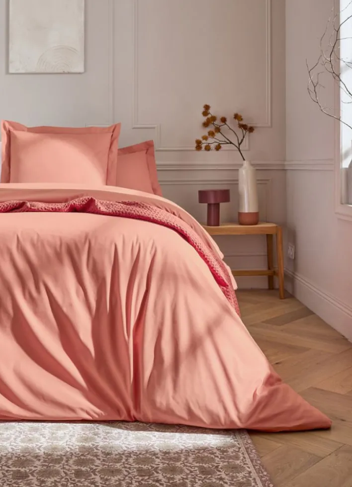 HOUSSE DE COUETTE UNIE EN PERCALE DE COTON CORAIL
