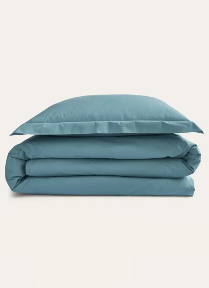 HOUSSE DE COUETTE UNIE EN PERCALE DE COTON BLEU MINÉRAL