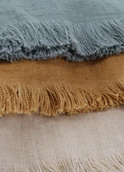 HOUSSE DE COUSSIN À FRANGES COTON ET LIN JAUNE