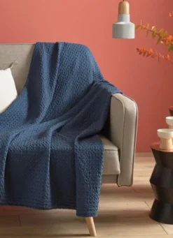 JETÉ DE LIT EN COTON LAVÉ NID D'ABEILLEMARINE
