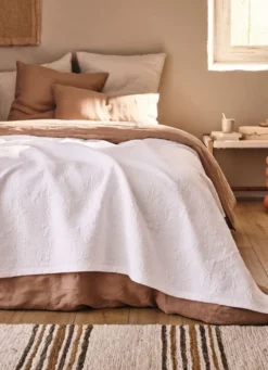 JETE DE LIT JACQUARD EN COTON AVIGNON BLANC