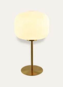 LAMPE À POSER EN VERRE STRIÉ ET MÉTAL DORÉ DORÉ / BLANC