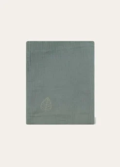 LANGE UNI EN GAZE DE COTON BRODERIE FEUILLE MOUSSE