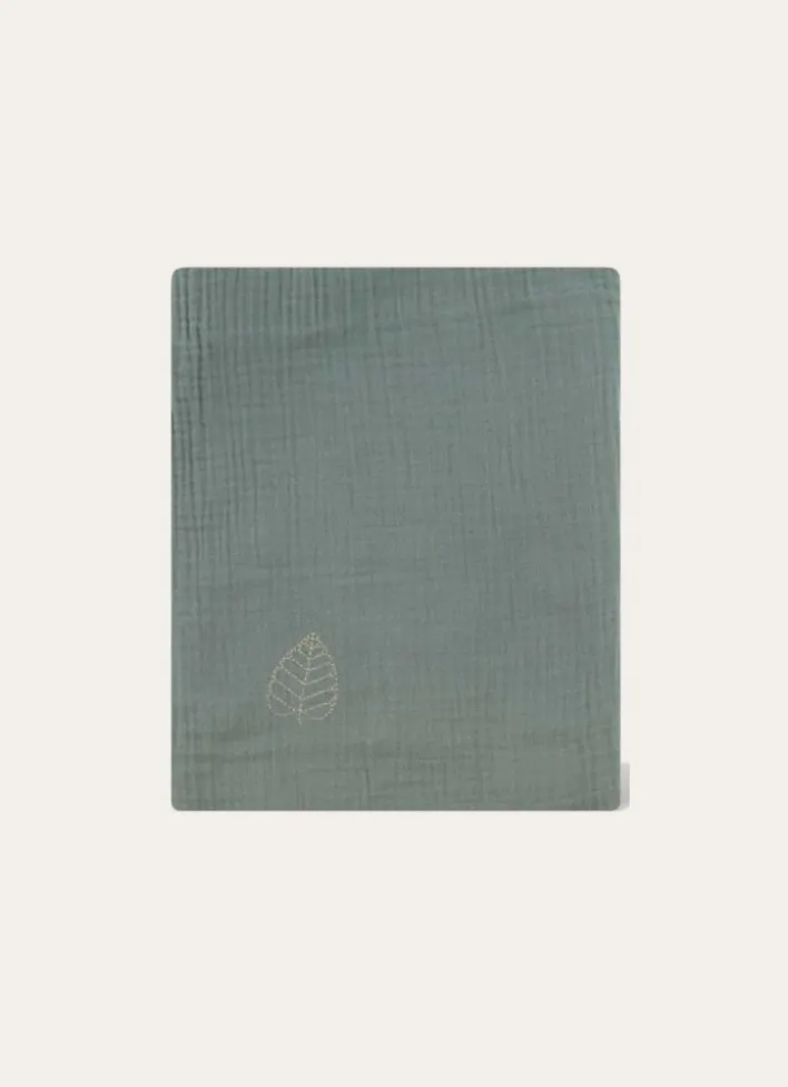 LANGE UNI EN GAZE DE COTON BRODERIE FEUILLE MOUSSE