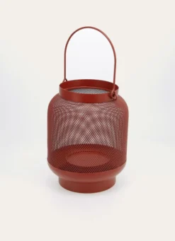 LANTERNE EN MÉTAL PERFORÉ ROUGE FONCE