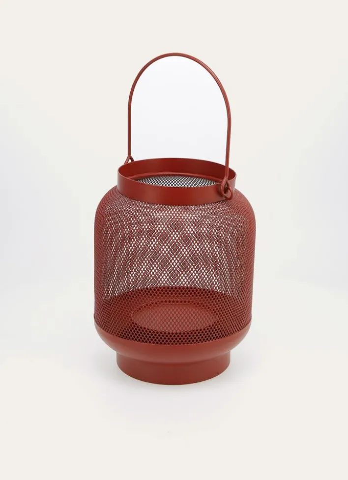 LANTERNE EN MÉTAL PERFORÉ ROUGE FONCE