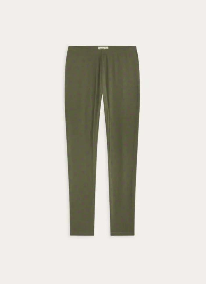 LEGGING LONG EN COTON BIOLOGIQUE IMPRIMÉ FLORAL VERT KAKI