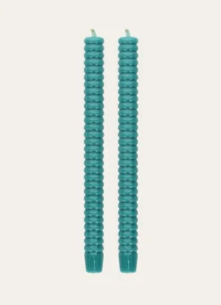 LOT DE 2 BOUGIES TORSADÉES TURQUOISE