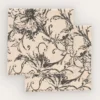 LOT DE 2 SERVIETTES DE TABLE FLEURIES ECRU ANTHRACITE
