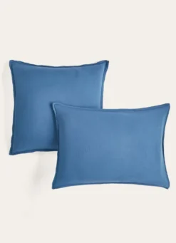 LOT DE 2 TAIES D'OREILLER DOUBLE GAZE DE COTON INDIGO