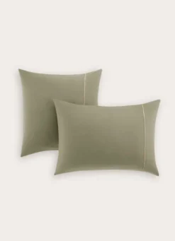 LOT DE 2 TAIES D'OREILLER EN FLANELLE UNIE RAGOON VERT KAKI