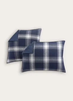 LOT DE 2 TAIES D'OREILLER EN FLANELLE RHEA BLEU MARINE