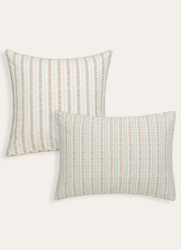 LOT DE 2 TAIES D’OREILLER JACQUARD FEUILLAGE VERT CLAIR