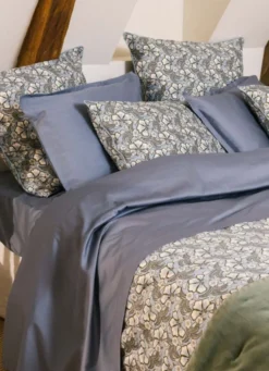 LOT DE 2 TAIES EN SATIN IMPRIMÉ FLORAL SOLENE BLEU