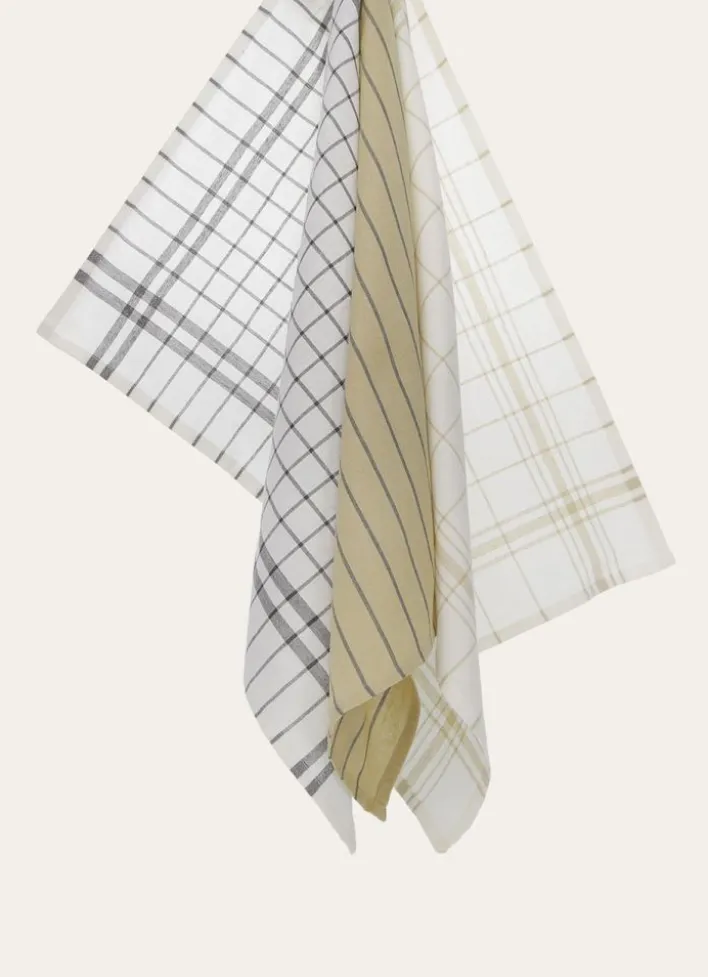 LOT DE 3 TORCHONS EN COTON BEIGE