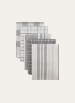 LOT DE 5 TORCHONS EN COTON GRIS CLAIR