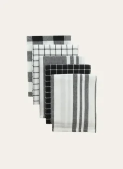 LOT DE 5 TORCHONS EN COTON NOIR