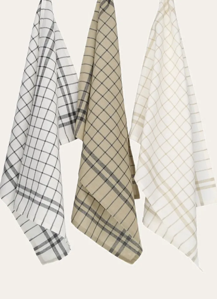 LOT DE 3 TORCHONS RAYÉS ÉCAR BEIGE / GRIS ANTHRACITE