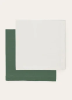 LOT 4 SERVIETTES EN COTON BLANC/VERT