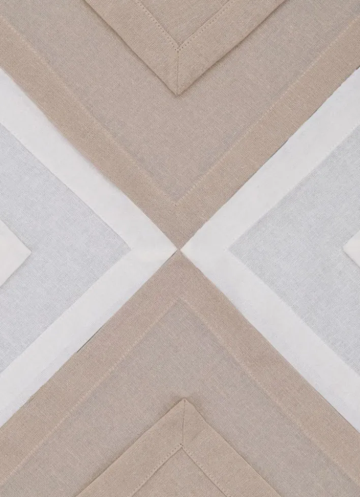 LOT 4 SERVIETTES EN COTON BLANC/BEIGE