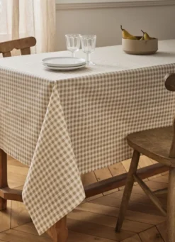NAPPE EN COTON ENDUITE IMPRIMÉ VICHY BEIGE